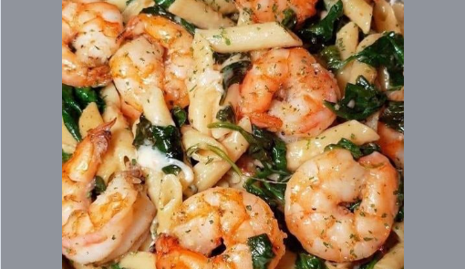 Cheese Shrimp Penne Pasta & Spinach