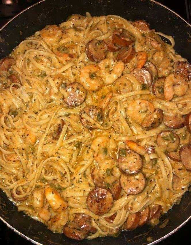 CAJUN SHRIMP PASTA WITH SAUSAGE