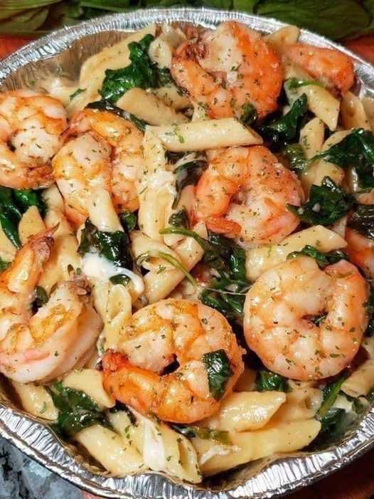 Cheese Shrimp Penne Pasta & Spinach