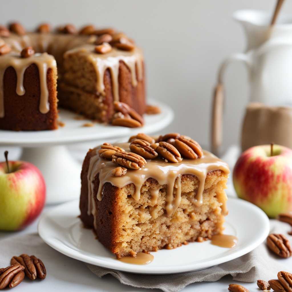 Apple Pecan Cake With Caramel Glaze