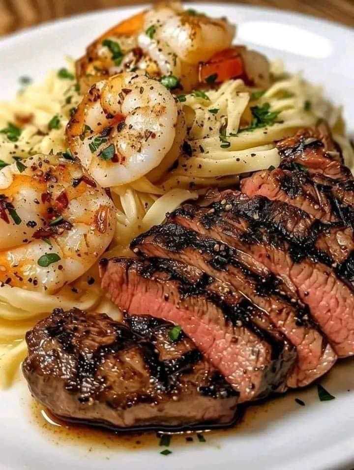 Blackened Steak and Shrimp Scampi