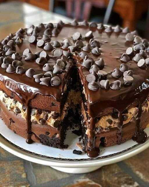 Chocolate Chip Cookie Dough Brownie Bomb Cake