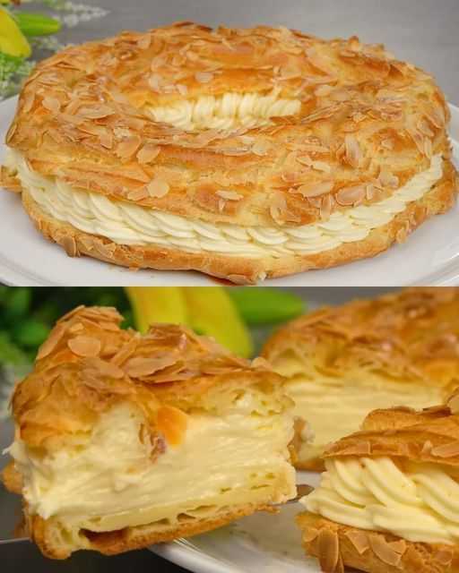 Paris-Brest with almond crust and creamy vanilla filling