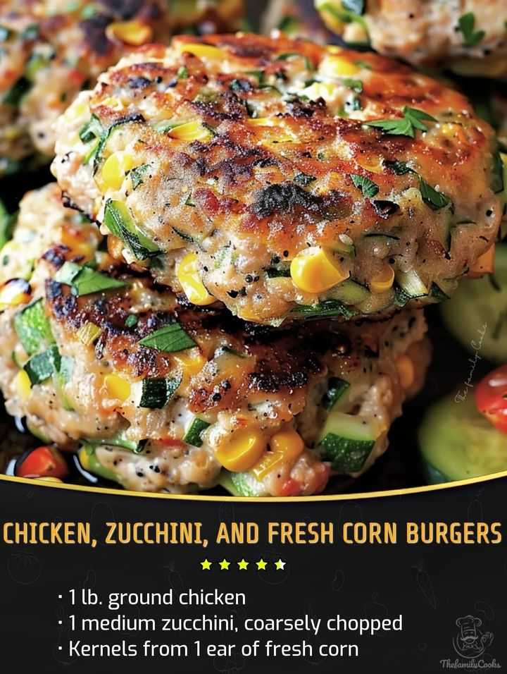 Chicken, Zucchini, and Fresh Corn Burgers with Tomato-Cucumber Relish