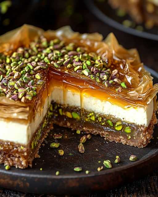 Baklava Cheesecake with Honey and Pistachio: A Crispy and Melting Dessert