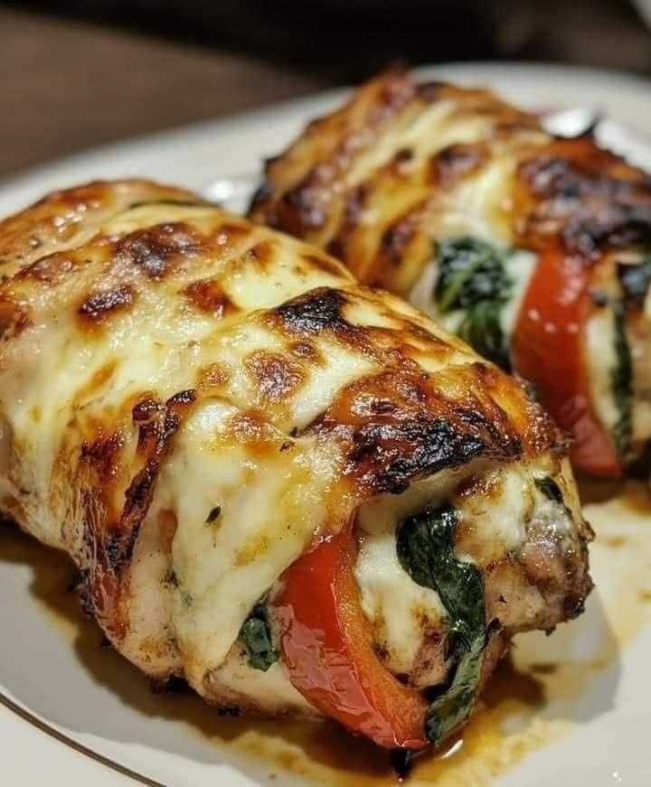 Roasted Red Pepper, Spinach, and Mozzarella Stuffed Chicken