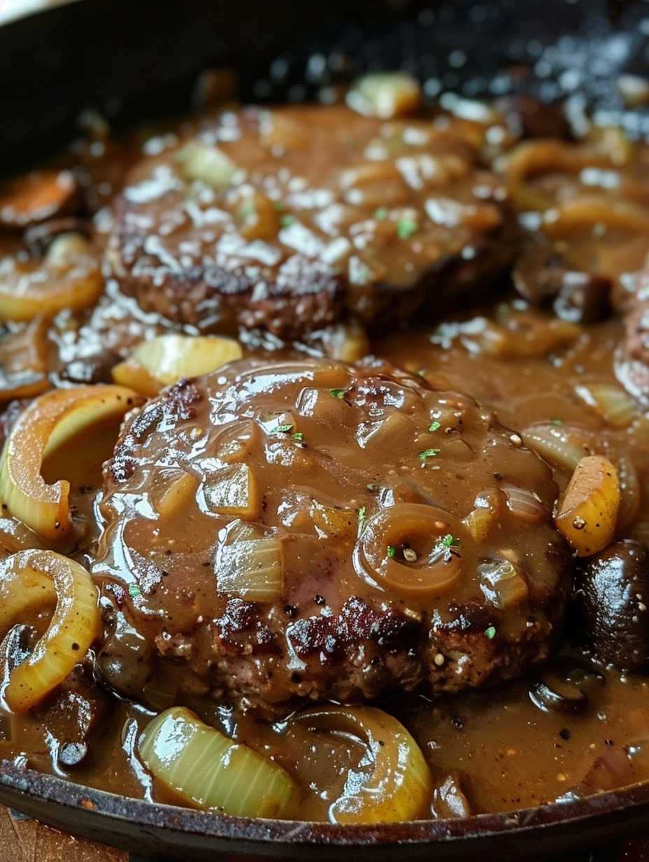 HAMBURGER STEAKS WITH ONION GRAVY