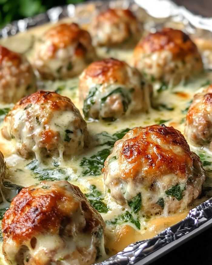 Southern Style Baked Chicken Ricotta Meatballs with Spinach Alfredo Sauce