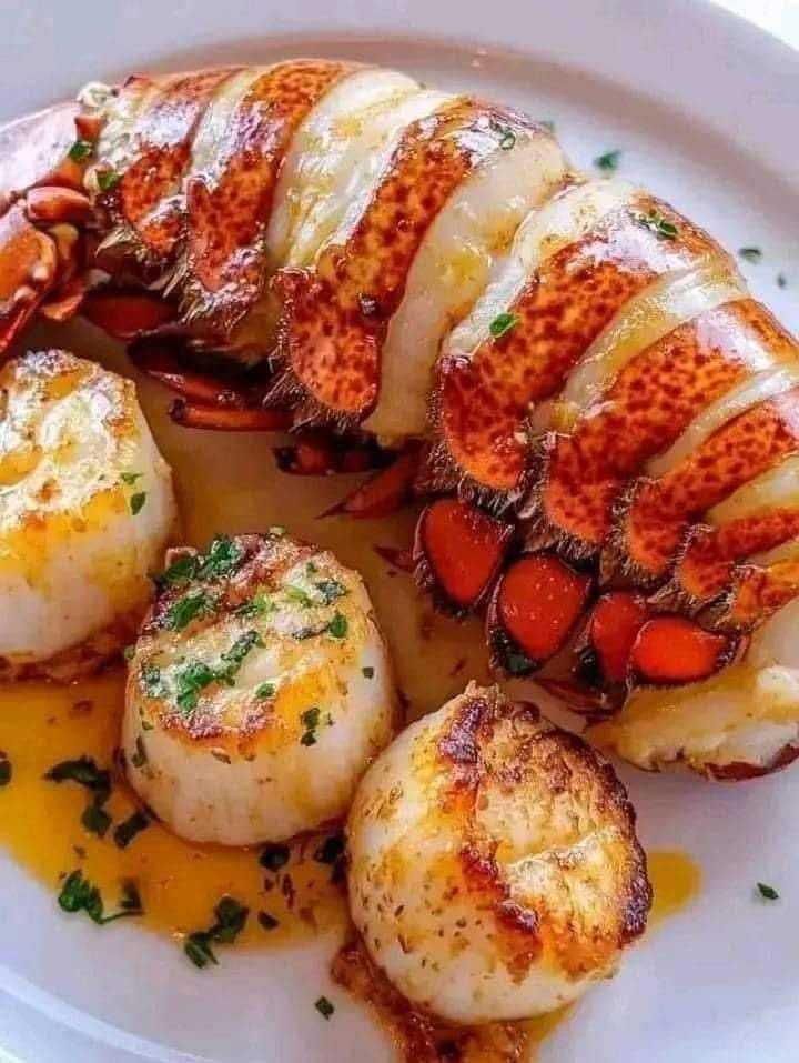 Butter-Poached Lobster Tail with Seared Scallops