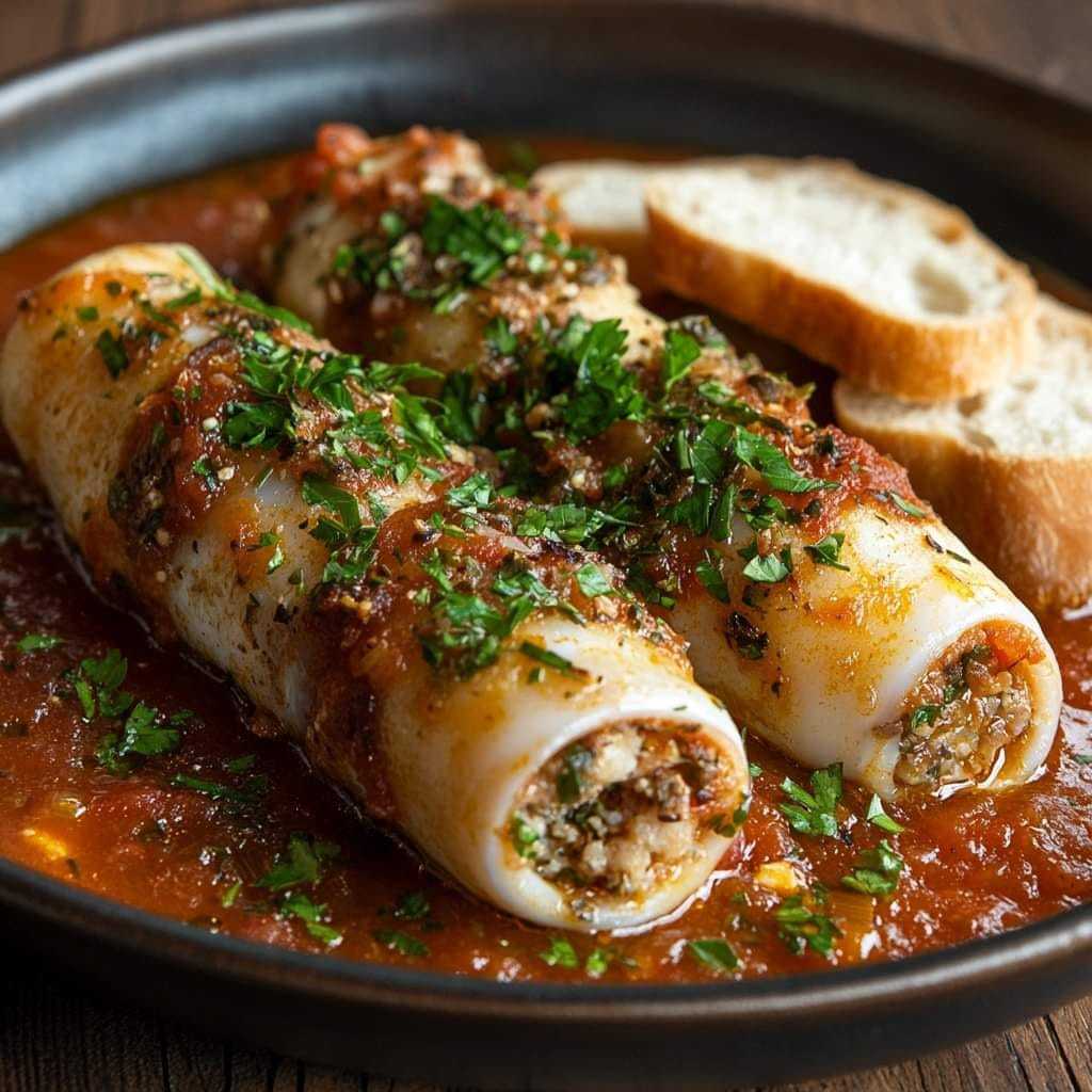 CALAMARI STUFFED WITH MEAT IN TOMATO SAUCE