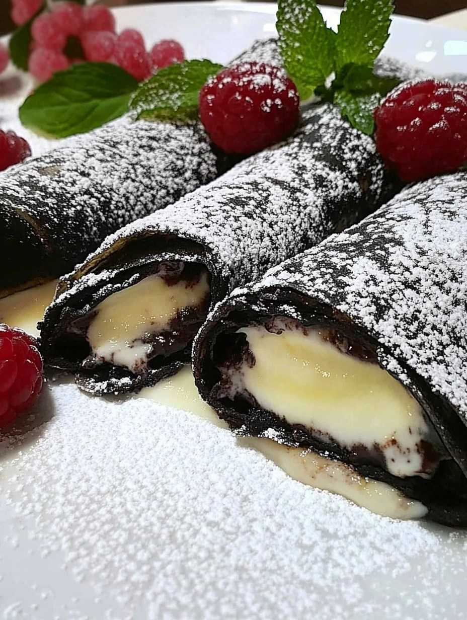 Dark pancakes with coconut and; banana mousse