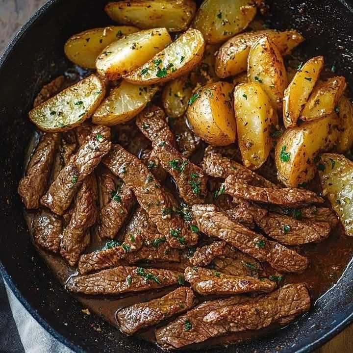 Garlic Butter Steak Bites with Roasted Potatoes