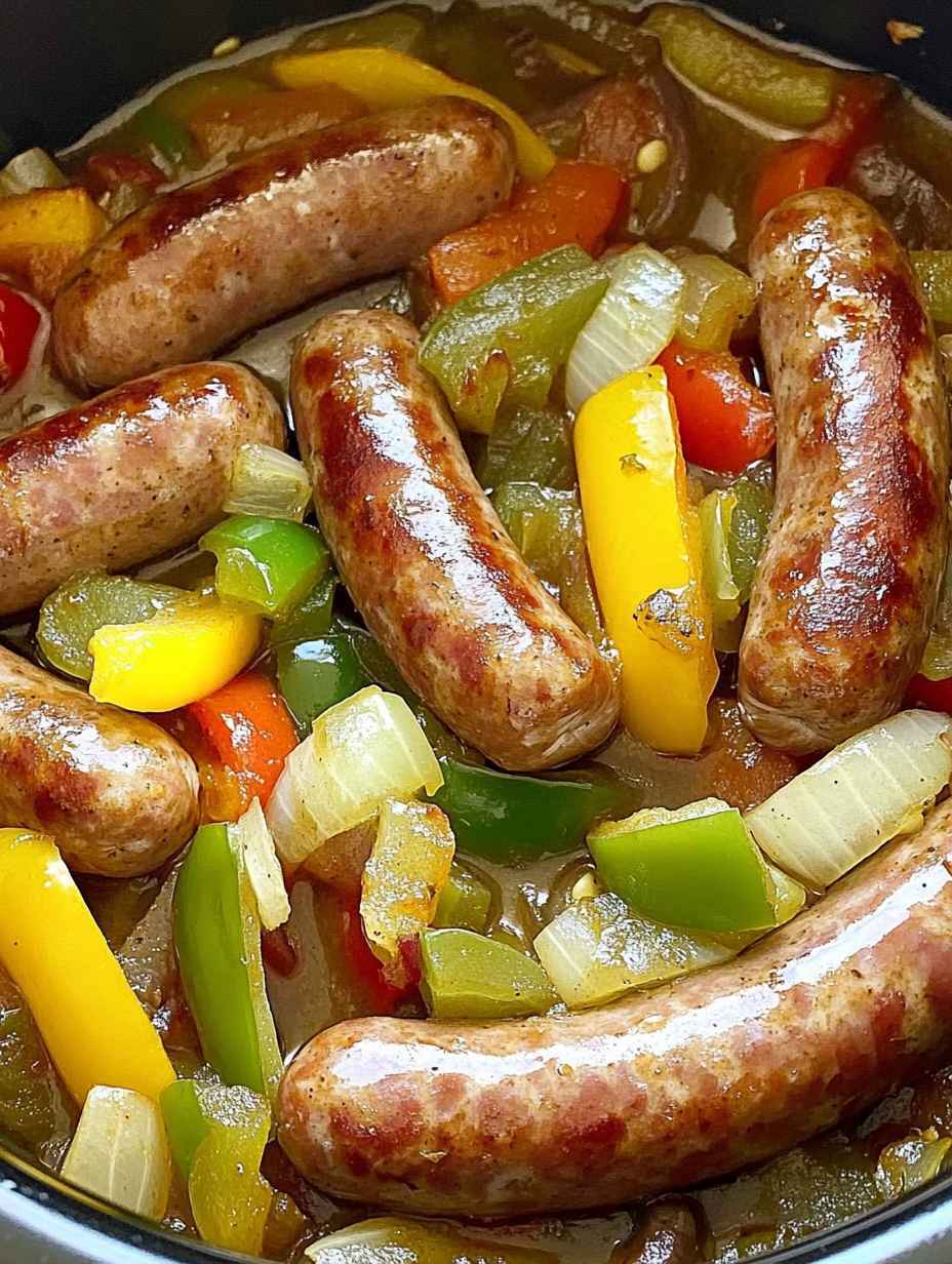 Slow Cooker Beer Bratwurst with Onions & Peppers