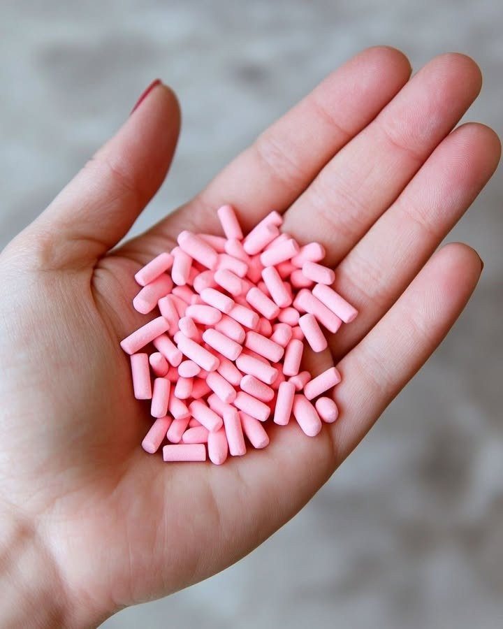 Found some strange pink, chalk-like pellets in my yard. No smell, very light. I have pets and a baby. Know what they are? Should I be concerned?.