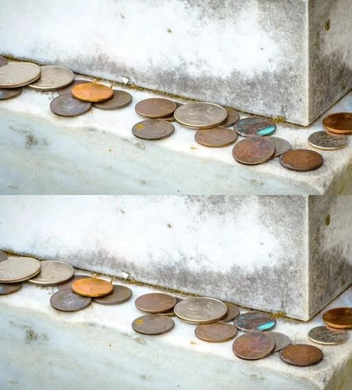 My military husband passed away two weeks ago. When I visited his grave today, I saw coins on his gravestone. What is the meaning behind the coins? Why would someone leave them there? It really scared me!😟FULL STORY